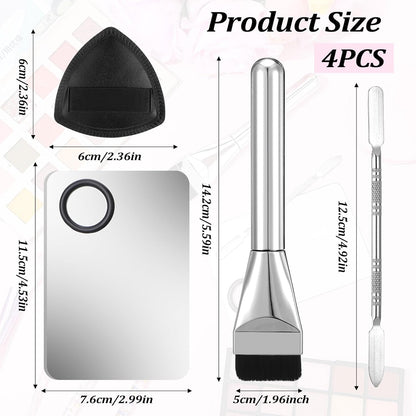 4 Pcs Makeup Foundation Mixing Palette Set Including Make Up Spatula, Makeup Brush, Palette Tray, Powder Puff, Foundation Makeup Mixing Palette, Makeup Palette Tray (Stainless Steel)