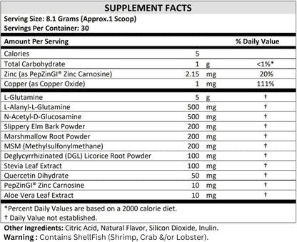 TERRA ORIGIN Healthy Gut Powder (Honey Lemon) | 30-Servings with L-Glutamine, Zinc, Glucosamine, Slippery Elm Bark and More!