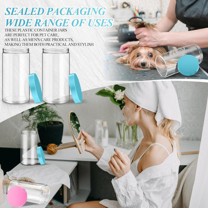 Patelai 4 Pieces Round Wide-mouth Leak Proof Plastic Container Jars with Lids for Travel Storage Makeup Beauty Products Face Creams Oils Salves Ointments DIY Making(32 Ounce,Blue)