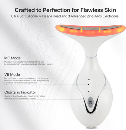 Iris Neck Face Massager, Pro Face Sculpting Tool with Charging Base, All-in-1 Facial Device for Enhanced Absorption, Radiance, Contouring, Elasticity, Home Facial Spa (White)