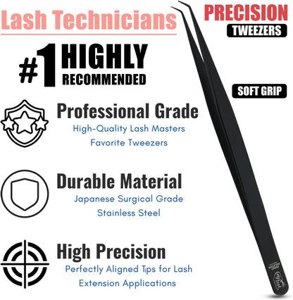 Isolation Tweezer for Eyelash Extensions – 14cm Curved Lash Tweezer, Stainless Steel, Best for Individual Isolation & Classic Lashes, Pinzas para Twisers (Black Titanium)