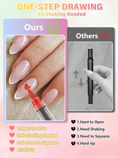 EBANKU Nail Art Pens Beauty Gift Set, 12 Colors Quick Drying Soft-Tip Nail Polish Pens 3D Acrylic Paint Nail Pens for Nail Art Color-fast Nail Point Dotting Liner Pen Sets for Home & Salon Nail DIY