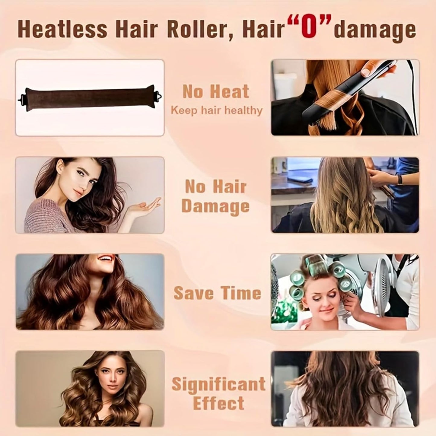 Heatless Hair Curler Overnight Curl Rods for All Hair Types, Healthy and Stylish Heatless Curling Set jumbo heatless hair curler to sleep in Heatless Hair Curlers (Black, Medium)