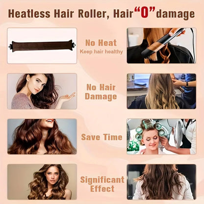 Heatless Hair Curler Overnight Curl Rods for All Hair Types, Healthy and Stylish Heatless Curling Set jumbo heatless hair curler to sleep in Heatless Hair Curlers (Black, Medium)