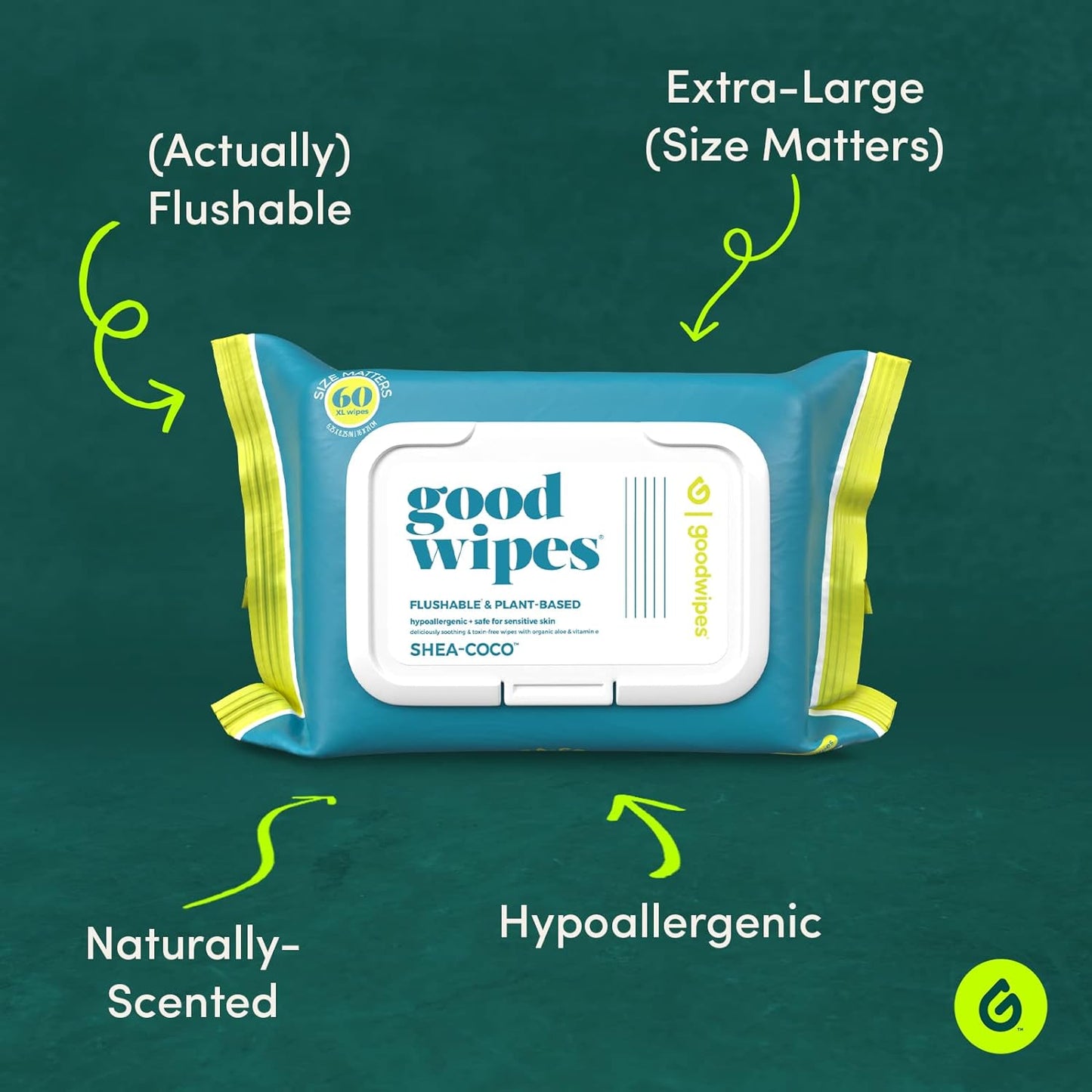 Goodwipes Flushable Butt Wipes Made with Vitamin E & Aloe - Soft & Gentle Wet Wipe Dispenser for Home Use, Septic & Sewer Safe - Largest Adult Toilet Towelettes - Shea Coco, 360 Count (6 Packs)