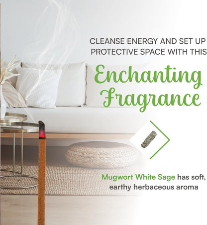 White Sage Incense with Mugwort- Natural Mugwort Magic Herb to Soothe Nerves & Improve Mood | Sage Incense Sticks for Cleansing | Thoughtful Gift for Loved Ones (12 Packs, 100+ Sticks)
