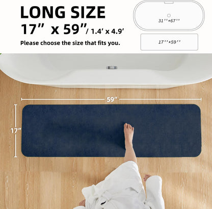 Bathroom Mat Quick Dry, Bathroom Rugs Non Slip Washable Thin Absorbent Bath Mat Fits Under Door Bathroom Floor Mat Perfect for Bath, Shower, or Sink 17"x59" Navy Blue