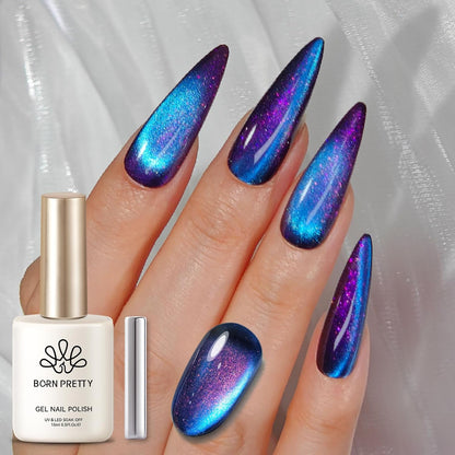 BORN PRETTY Cat Magnetic Eye Gel Nail Polish,Night Purple Magnetic Gel Polish Blueberry Cat Magnetic Eye Gel Manicure Nail Art DIY 15ml