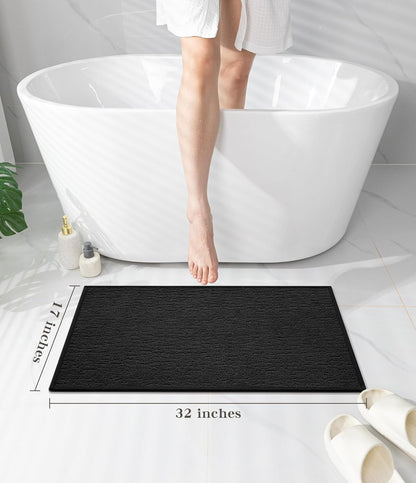 chakme Bathroom Rugs Mat 32x17, Ultra Thin Non Slip Bath Mat Quick Dry Absorbent Bath Mat for Bathroom Floor, (Black, 32"x17")