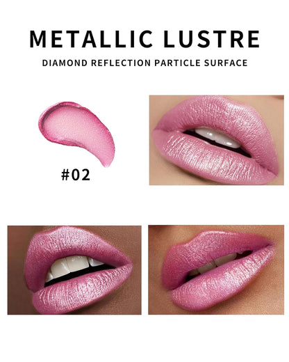 Glitter Metallic Shimmer Coral Pink Lipstick Long Lasting,Diamond High Pigmented Red Metallic Matte Liquid Lipstick Non-Stick Lip Gloss,Transferproof Lip Color Lip Stick Makeup for Women-02