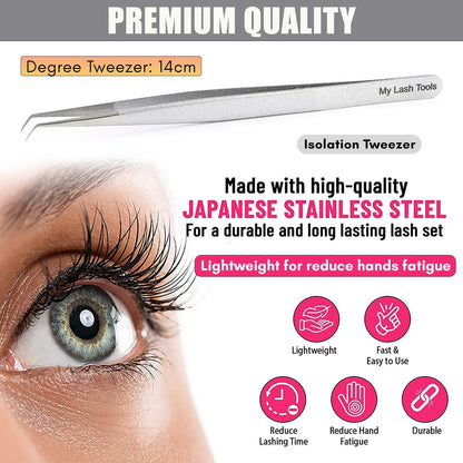 Isolation Tweezer Eyelash Extension Curved Degree Tweezers for Isolation – 14cm Japanese Stainless Steel, Best for Individual Isolation & Classic Lashes Eyelash Twisers (Silver Pantone)