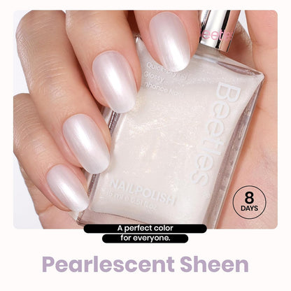 Beetles Pearl White Nail Polish and 2 in 1 Base & Top Coat Set, Fast Drying & Natural Nail Strengthen, Nail Lacquer Shimmer-Like Pearlescent Sheen, No UV Lamp Needed for DIY Nail Art Gifts for Women
