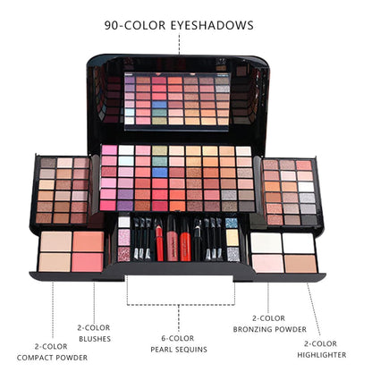 Makeup Sets, Multifunction Makeup Palettes with Mirror, 90 Color Eyeshadows/Compact Powder/Sequins/Bronzing Powder/Highlighter/Lip Color, Makeup kit for Women Full Kit - #B