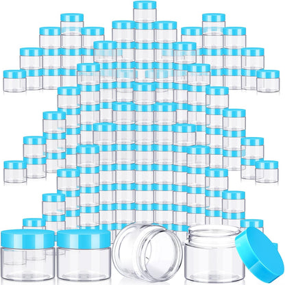 SATINIOR 100 Pcs Plastic Jars with Lids Small Containers Lids Wide Mouth Small Plastic Containers for Lotion Cream Rhinestones Body Butters Travel Storage(2 oz,Blue)