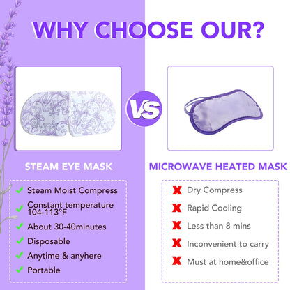 XPCARE 48 Pack Steam Eye Masks for Dry Eyes, Self Heated Steam Warm Eye Mask, Disposable Heated Eye Mask for Dark Circles, Puffy Eyes, Relief Stress Eye Fatigue（Lavender）