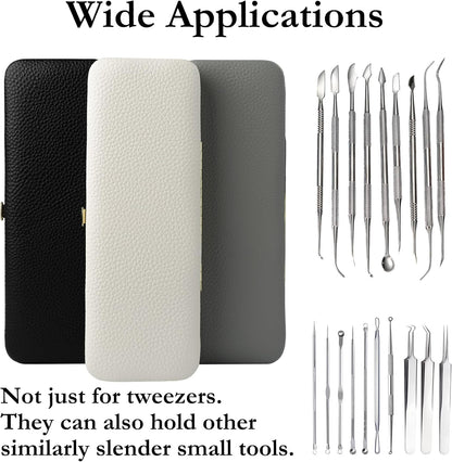 Lash Tweezers Organizer, Eyelash Extension Tweezers Bag, Soft PU Leather 8 Positions Rounded Corners Portable, Individual Storage Case Box for Tweezers, Makeup Brush, Slender Small Tools(Black)