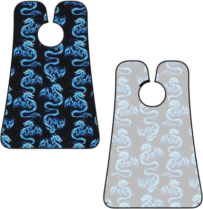 Strong Suction Cup Beard Grooming Bib, Non-Stick Hair Catcher, Waterproof, for Shaving, Black Blue Fire Dragon Art