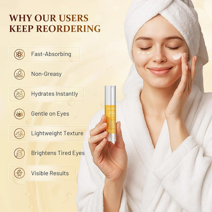 Retinol Eye Cream for Dark Circles - Rapid Under Dark Circles,Wrinkles, Eye Bags, Puffiness Remover for Women and Men, Temporary Firming & Tightening Treatment 0.66 fl oz (Golden)
