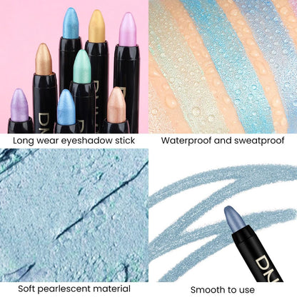 evpct Sky Blue Shimmer Cream Eye Shadow Brightener Sticks Set for Eyes, Blue Shimmery Matte Pencil Eye shadow Applicator Stick Pen Palette Makeup Waterproof sombras en crema para ojos 10#