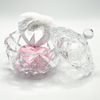 Body Powder Puff and Container - Glass Dusting Powder Container with 2 Soft Puffs Vintage Powder Puff Case for Women & Girls (3.94x3.94x4.53 H IN) - GRB012-Transparent