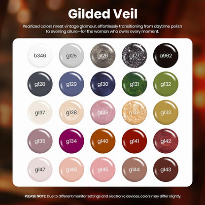 beetles Gel Polish Set - Fall Gel Nail Polish Kit 33Pcs 25 Colors Black White Burgundy Blue Nude Grey Green Glitters UV Nail Polish Set with Top Base Coat Soak off Nail Art Gift for Women Gilded Veil