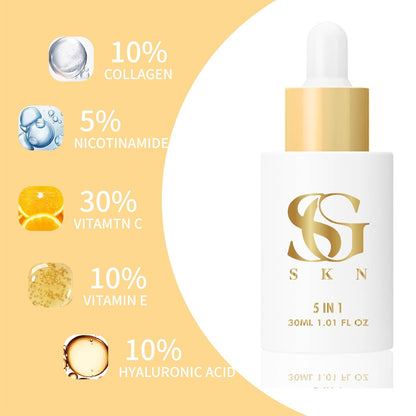 Collagen Serum 5-in-1 Revitalize Your Skin - Collagen Serum for Face Hydrate and Brighten with Vitamin C, E, Hyaluronic Acid and Niacinamide - Collagen Face Serum for Women & Men