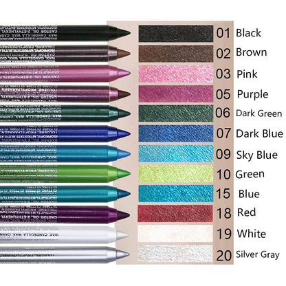 evpct 12Pcs Green Blue White Black Brown Purple Color Gel Glitter Eyeliner Pencils Set for Women Waterline Waterproof Smudge Proof lapiz de ojos delineador de ojos contra el agua Eye Liner Makeup 1-5