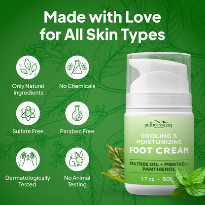 2 Pack Foot Cream for Dry Cracked Feet and Heels - Natural Moisturizer, Corn, Calluses Treatment - Skin, Body Lotion, Panthenol, Tea Tree Oil, Menthol 1.7 Oz
