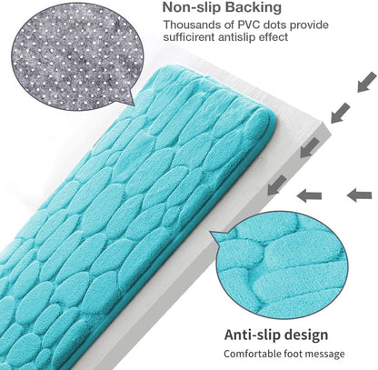 YIHOUSE Memory Foam Bath Mat Cobblestone Bathroom Rugs Super Water Absorbent Bath Mats for Bathroom Machine Washable Bath Rugs(17 x 24,Teal)