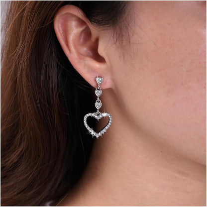 Vintage Rhinestone Heart Dangle Earrings Long Crystal Heart Earrings Silver Hollow Heart Drop Earrings Cz Love Heart Stud Earrings Jewelry for Women