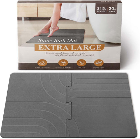 32 * 20 Large Stone Drying Bath Mat for Bathroom Diatomaceous Earth Bath Mat Quick Dry Non Slip Absorbent Bathroom Floor Mat Modernized Water Absorbing Diatomite Shower Bath Mat Grey