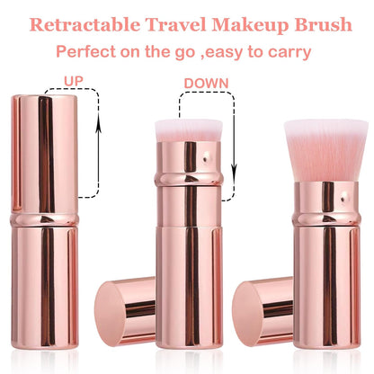 Makeup Brush 2 Pack, Retractable Travel Kabuki Powder Foundation Makeup Brush Face Blush Brushes for Blending Liquid, Blush, Bronzer, Buffing, Sunscreen,Flawless Cosmetics