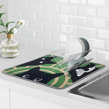 SHIYUE Dish Drying Mat for Kitchen Counter Super Absorbent Spring Kitchen Decor Microfiber Drying Matainers Rack Fast Pad Dish Drainer Mats(Three Cats,18''x24'')