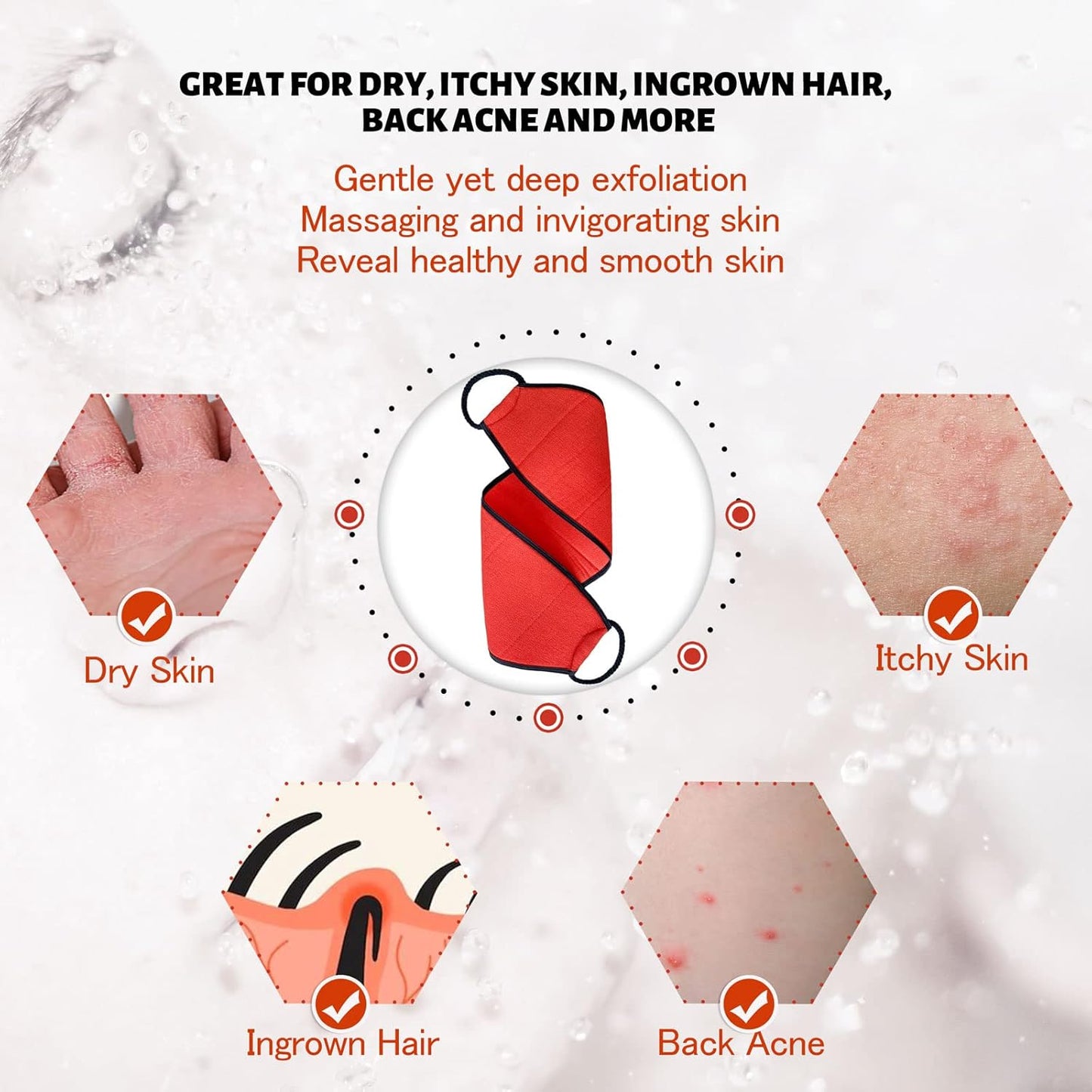 Evridwear Exfoliating Body Scrubber with Handles Back Washer Back Scrubber for Shower Bath Dry Skin Whole Body Deep Clean Men Women(Moderate)