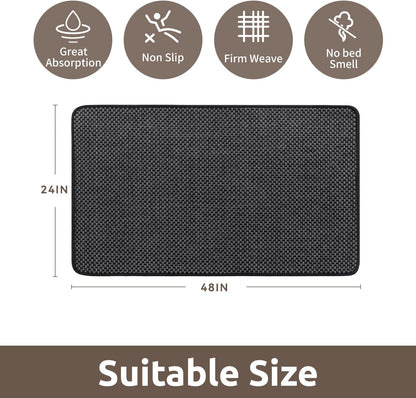 AMOAMI Chenille Bath Mat Super Absorbent Bathroom Mat Quick Dry Low Pile Bath Mats for Bathroom Washable Rubber Backed Bathroom Runners Fit Under Door, Front of Bathtub, Sink, Darkgrey&Black 24"x48"