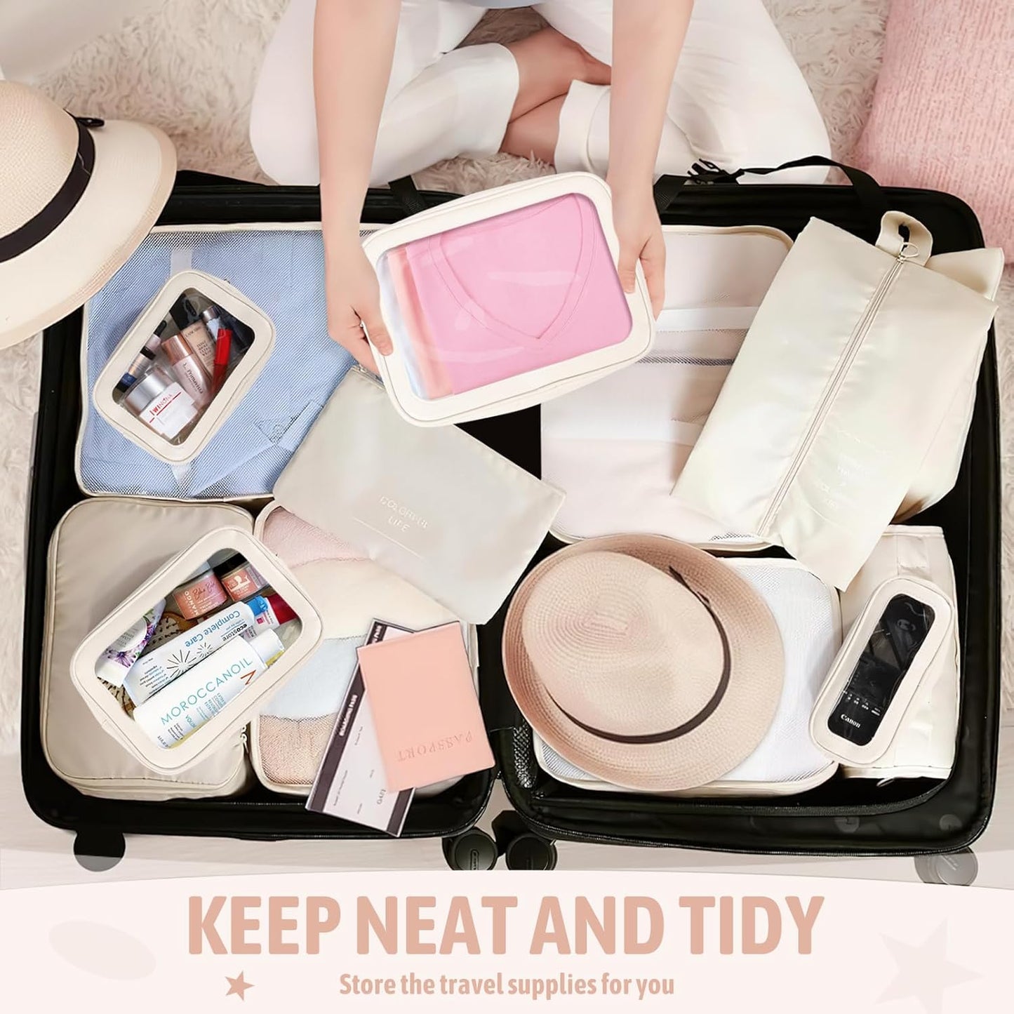 5PCS Diaper Bag Organizer Pouch Set, TSA Approved Toiletry Bag，Clear Waterproof TPU Makeup Bag Set Travel Organizer Bags for Women and Kids