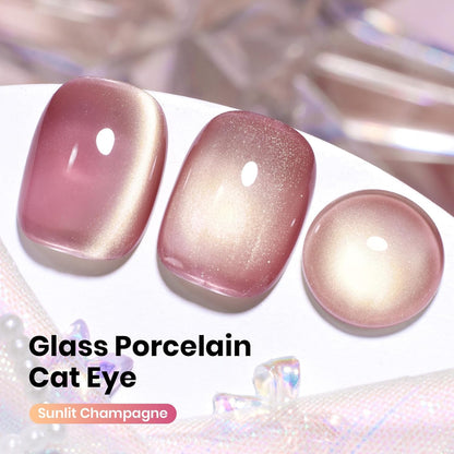 Beetles Pink Cat Eye Gel Nail Polish - 15ML Peach Pink Glass Cat Eye with Gold Powder Magnetic Glitter Gel Polish Soak Off UV Salon DIY French Nail Art Sunlit Champagne Collection Gift for Women