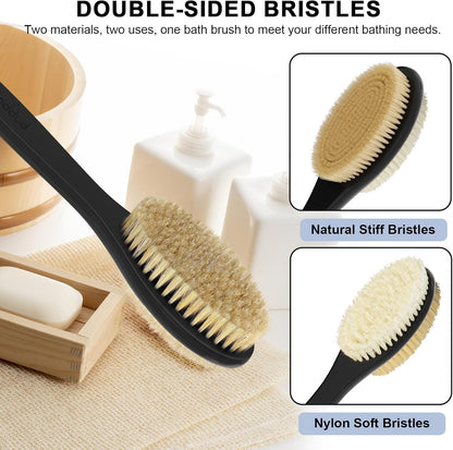 Back Scrubber, Back Scrubber for Shower, Bath Brush Long Handle for Shower with Double Sided Bristles for Wet or Dry Brushing (Black)