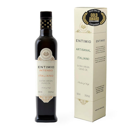 Entimio Intenso +900 mg/kg Polyphenol Rich Organic Extra Virgin Olive Oil, New 2024-2025 Early Harvest Italian Olive Oil from Puglia, Italy, 2025 Gold Winner, Cold Extracted, Lab Tested - 16.9 fl oz