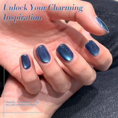 Born Pretty Cat Magnetic Eye Gel Nail Polish,Dark Blue Lover Jelly Glass Magnetic Gel Polish Glitter Soak Off Nail Art Salon Manicure Home Gift 15ml