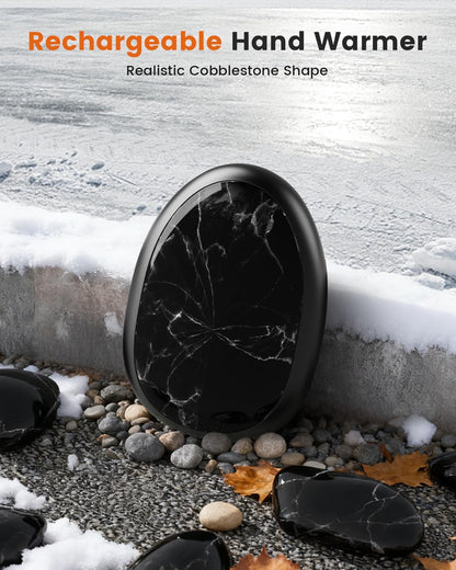 Hand Warmers Rechargeable 2 Pack, AI Temperature Control Electric Handwarmers, Stone Shape Portable Pocket Heater, Great Gift for Christmas Hunting, Golf, Camping Black