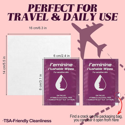 Feminine Wipes Individually Wrapped, Flushable Wipes Travel,Travel Wipes for Women,Feminine Care Wet Wipes Travel Size Vaginal Wipes for Adult, Girl and Homeless (unscent,50)