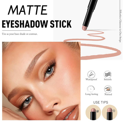 Eyeshadow Stick Medium Warm Brown, Matte Cream Eye Shadow Stick Waterproof Neutral Eyeliner Brightener Pencil Long-Lasting Eye Highlighter Makeup for Older Women Easy to Use High Pigmented