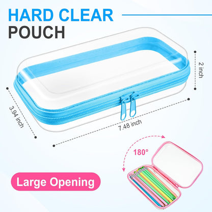 Sanwuta 6 Pcs Clear Hard Zipper Case Pencil Pouches Hard Plastic Zipper Pouches Makeup Bag Transparent Cases for Snacks Plastic Storage Organizer Box for Travel(Colorful,7.48 x 3.94 x 2 Inch)