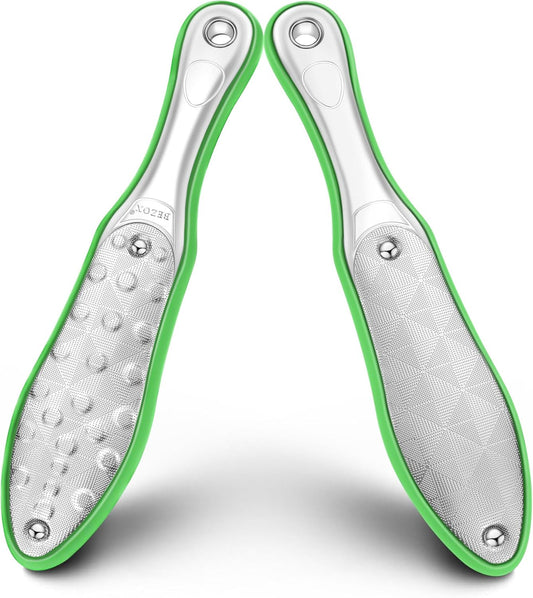 BEZOX Foot Scrubber for Dead Skin(1PCS) - Double Sided Feet File Callus Remover, Heavy Duty Stainless Steel Heel Scraper, Cracked Heel Repair - Green