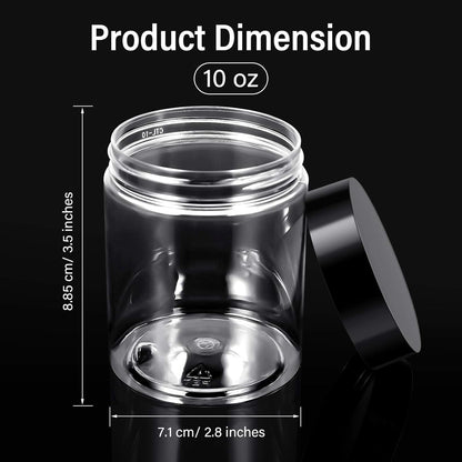Patelai 4 Pieces Round Wide-mouth Leak Proof Plastic Container Jars with Lids for Travel Storage Makeup Beauty Products Face Creams Oils Salves Ointments DIY Making(10 Ounce,Black)
