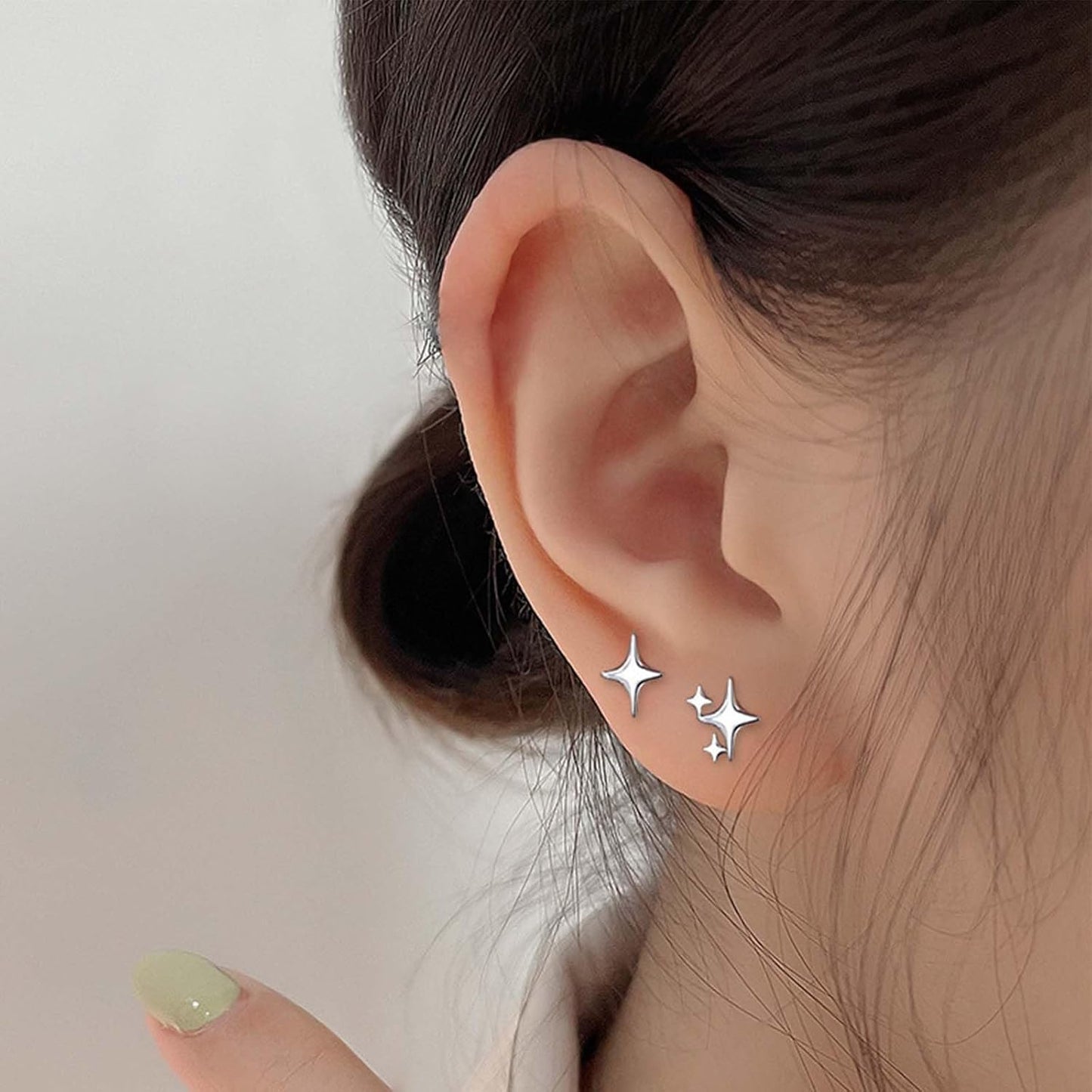 Punk Cross Star Dangle Drop Earrings Vintage Silver Hanging Rhinestone North Star Drop Earrings Minimalist Cross Star Dangle Huggie Small Hoop Earrings Jewelry for Women