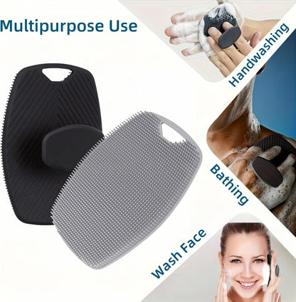 2 Pack Food-Grade Silicone Body Scrubber, Highly Elastic Bristles Handheld Brush for Shower, Lather Well and Gentle Exfoliating, Makes Skin Smooth, for Women and Men, Black and Gray