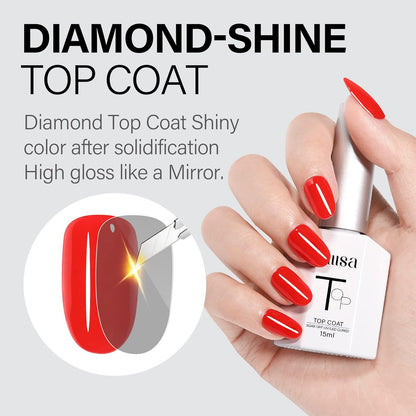 AILLSA Base and Top Coat Gel Nail Polish Top and Base Coat Nail Polish Soak Off Long Lasting Clear Base Gel High Gloss Shine No Wipe Top Coat for DIY Nail Art at Home 0.51 Fl Oz