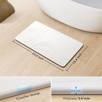 Stone Bath Mat for Bathroom, Quick Dry Diatomaceous Earth Stone Drying Bath Mat, Magic Non Slip Bathroom Shower Floor Mat Modernized Water Absorbing Diatomite White